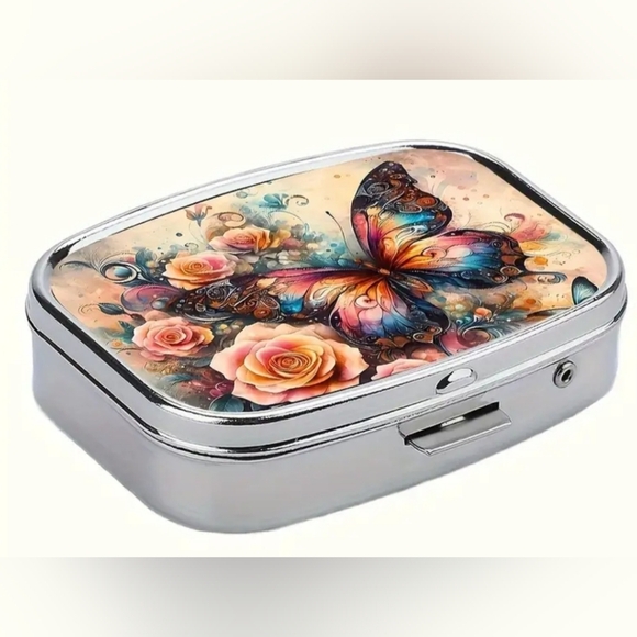2/$30 Or 3/$35 NEW Boho Colorful Butterfly pink roses portable pill case- (#09) - Picture 2 of 5